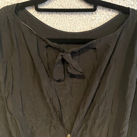 Sandro Paris Dress Womens 2 Black Short Sleeve Mini Silk Tie Neck Evening Event - Picture 8 of 12